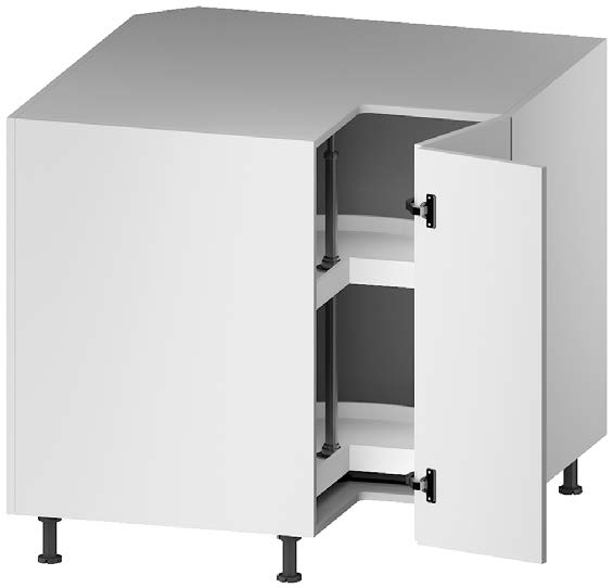 BASE CORNER CABINET. 1 bi-fold door, 7 legs