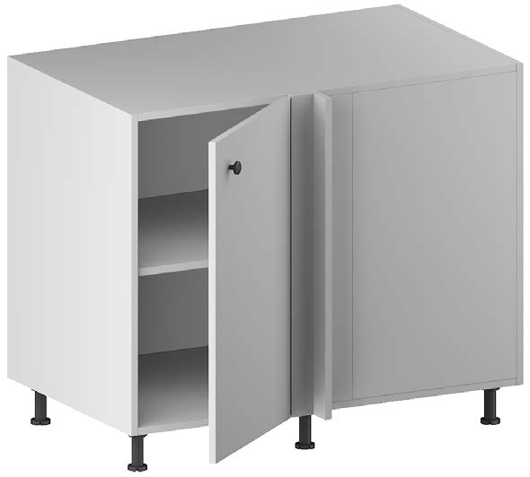 BLIND CORNER BASE CABINET. 1 door, 1 height adjustable - removable shelf, 6 legs