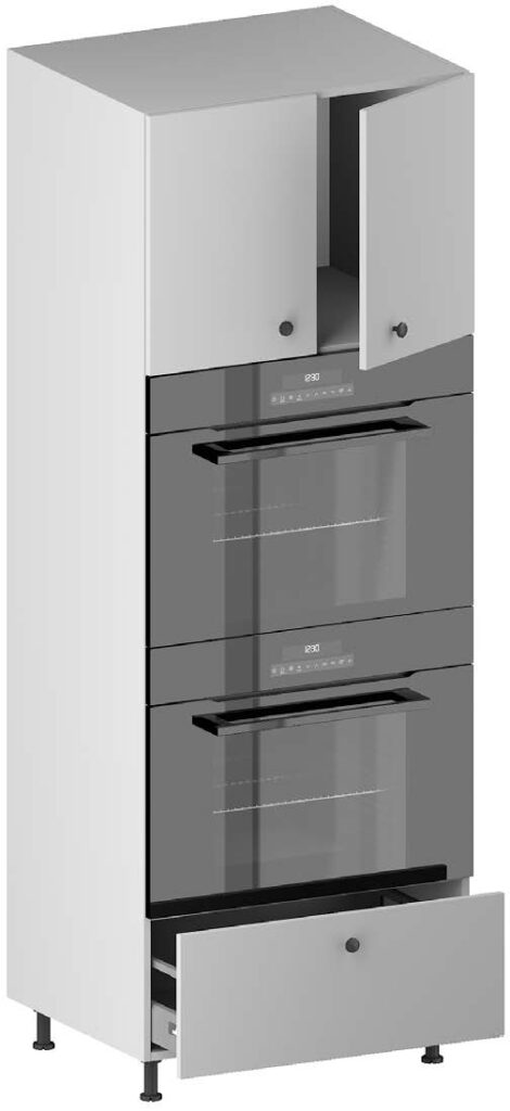 TALL DOUBLE OVEN HOUSING UNIT. 2 doors, 1 aperture, 1 drawer (InnoTech Atira drawer system), 4 legs